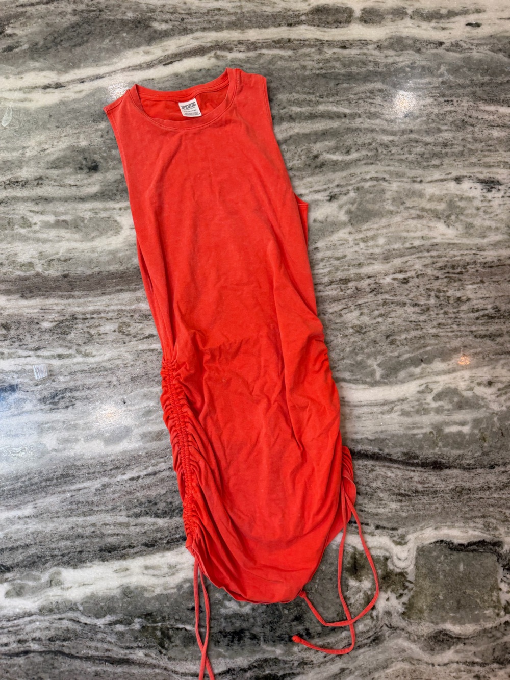 PINK Victoria's Secret Coral-Red Sleeveless Ruched Side Dress